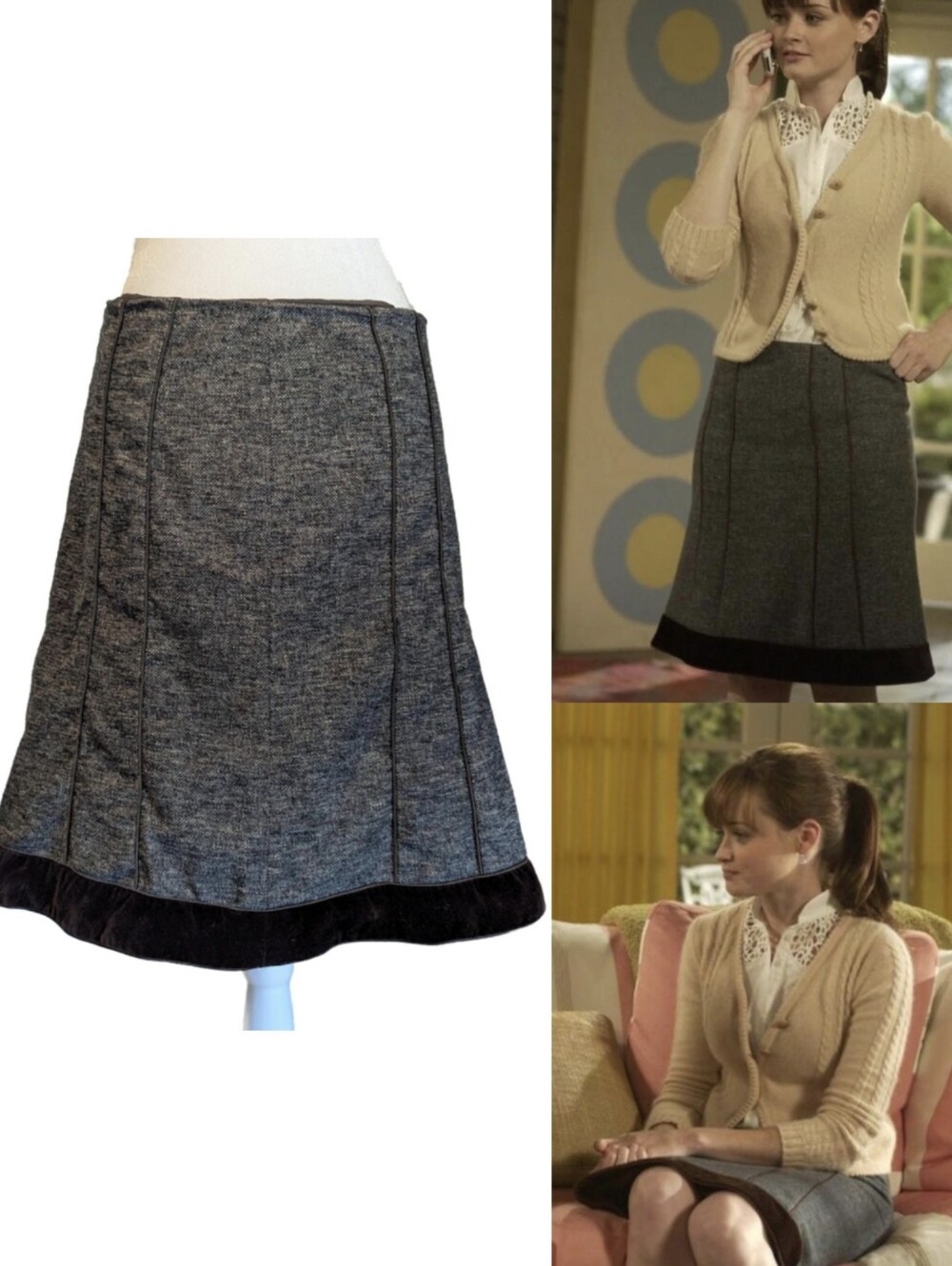 ASO Gilmore Girls Rory Trumpet Flare Skirt Tweed Velvet EUC Size 6 Small/Medium